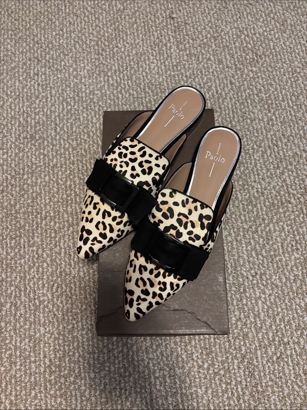 Linea Paolo Leopard-Print Pointed Slip-On Mules with Black Bow